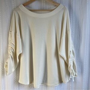 Max Studio Cream Crew Neck Top with Ruched Sleeves‎